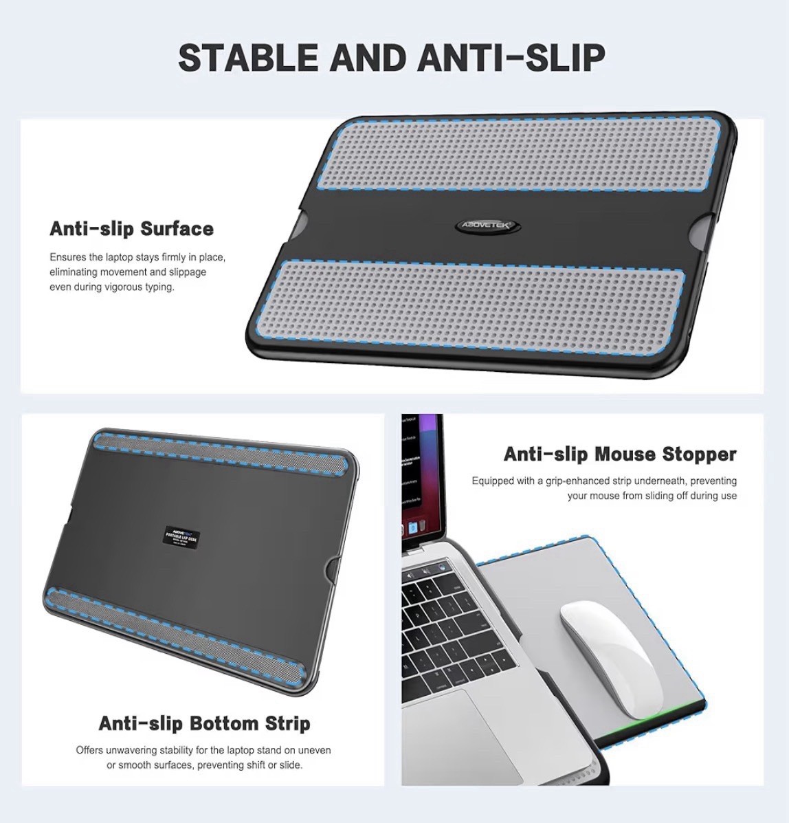 Laptop Lap Desk Portable Retractable Left/Right Mouse Pad Tray AboveTEK Non-Slip