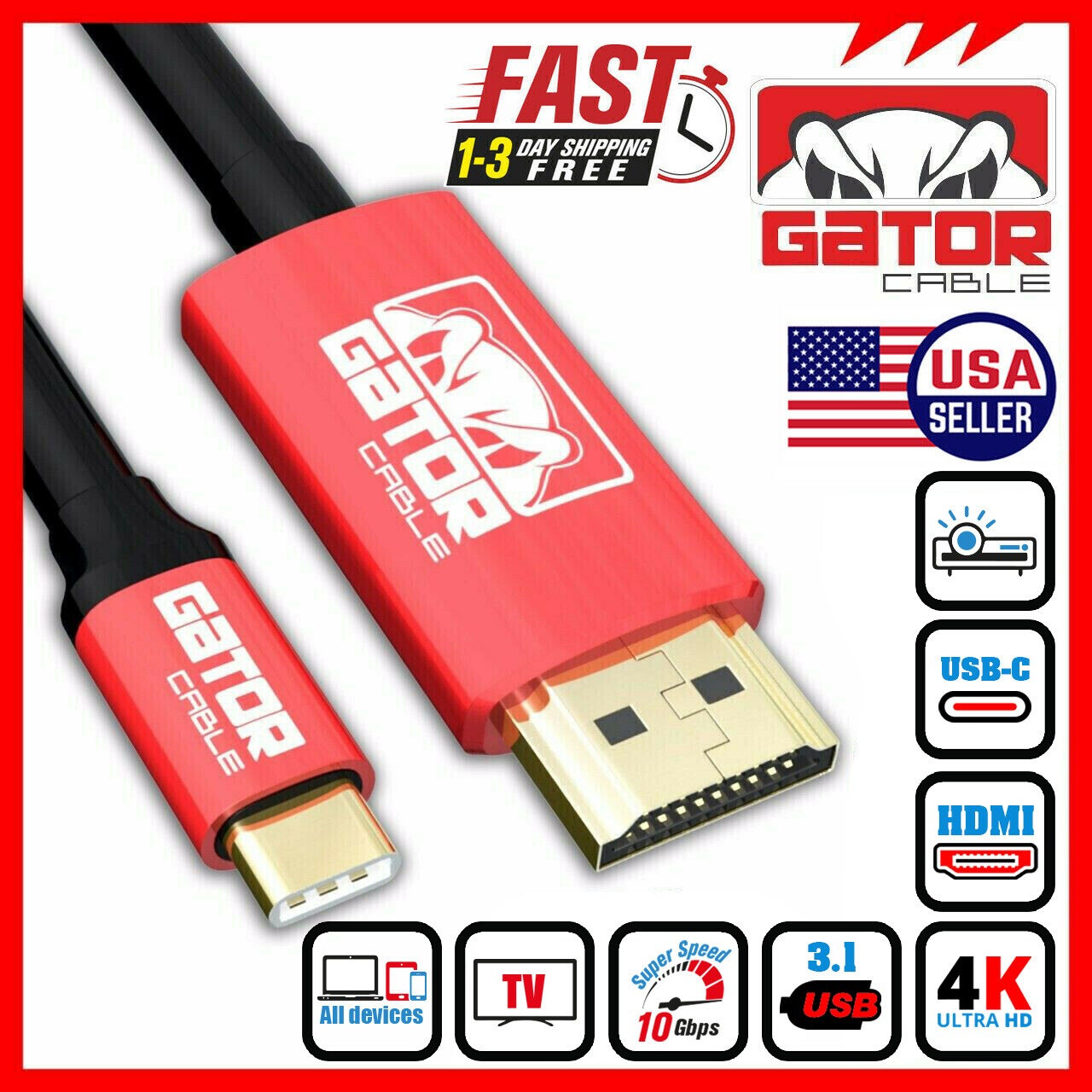 USB-C to HDMI Adapter Converter Mirror Cable HDR 4K 2K 60Hz UHD HDTV Universal