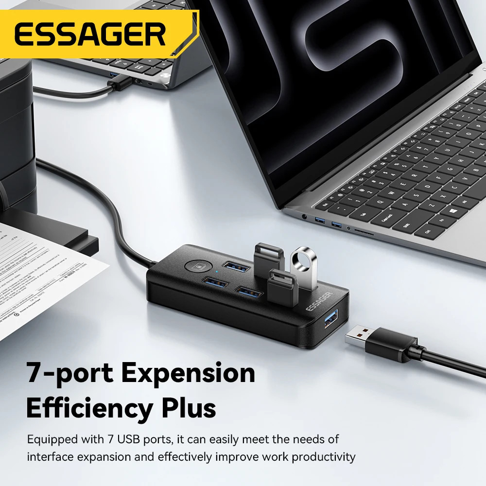 7 in 1 USB 3.0 Hub Extender 5Gbps High Speed USB Splitter Adapter for PC Laptop