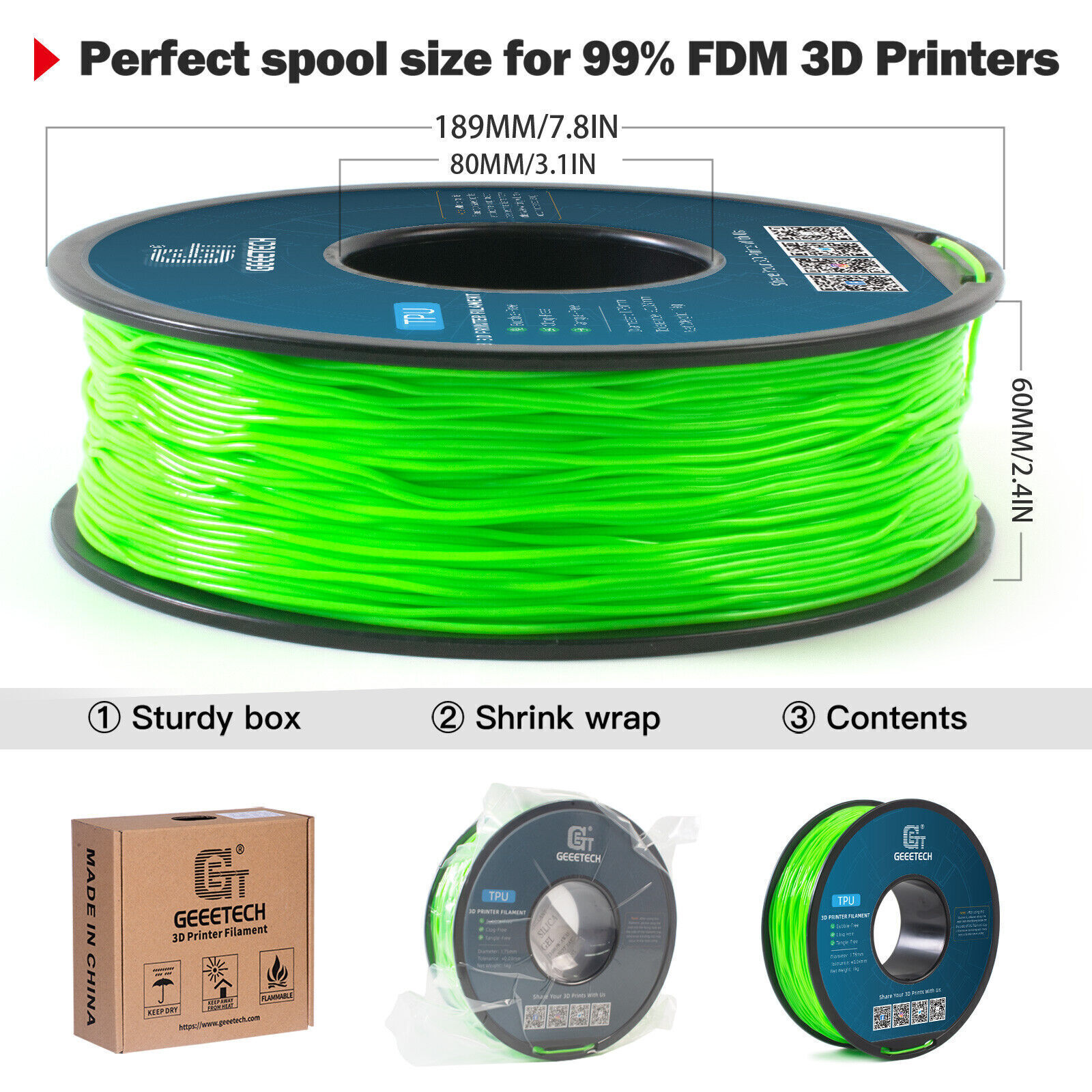 1kg/Roll GEEETECH TPU Filament Solid Color 1.75mm Flexible 3D Printer Filament