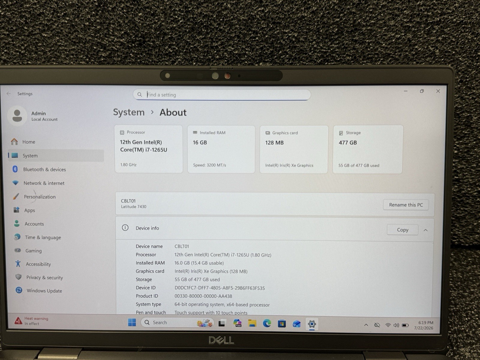 Dell Latitude 7430 14″ Touch LT i7-1270P@2.2GHz 16G RAM 256GB Windows 11- ✅✅