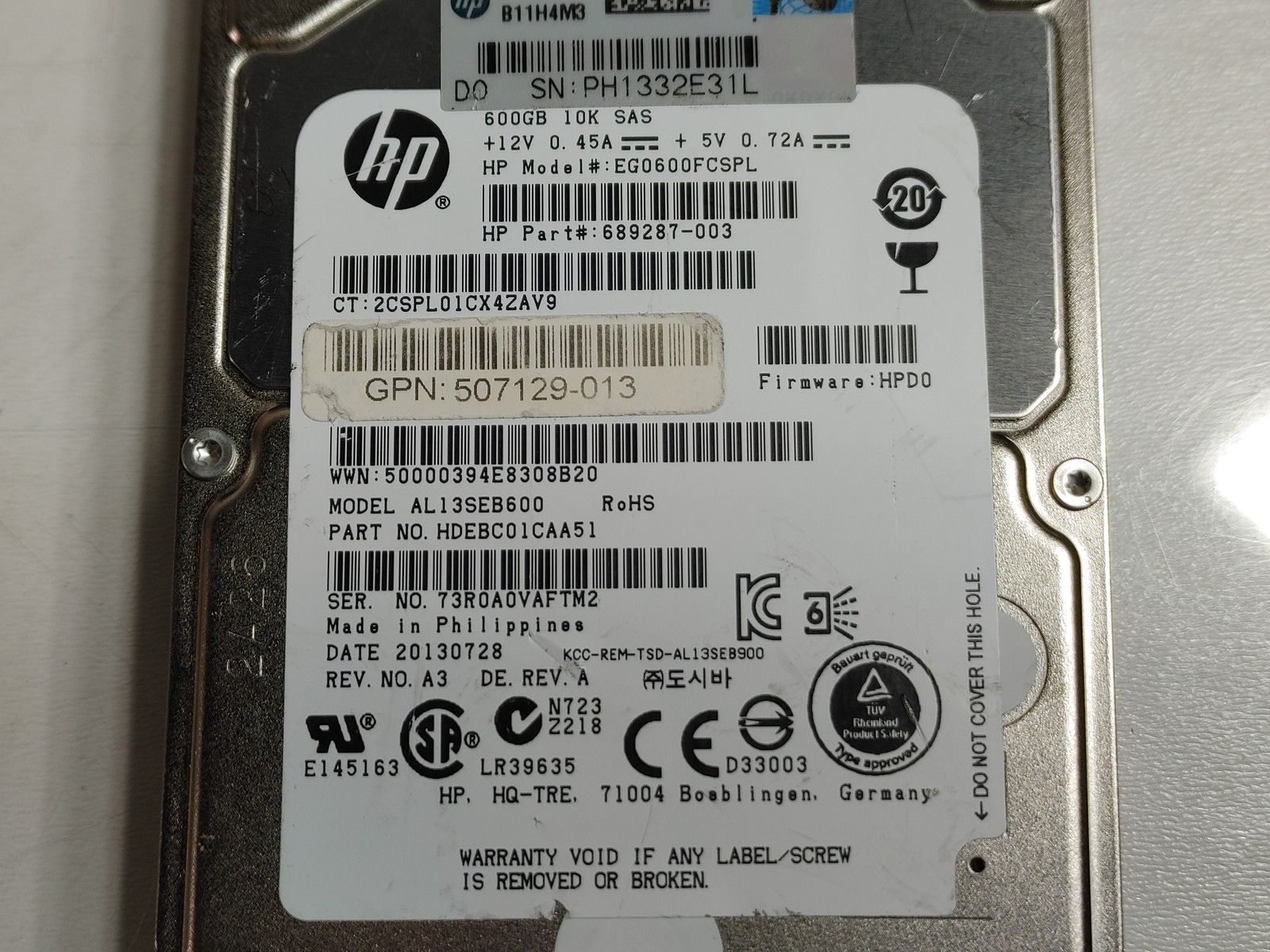Lot of 5 Toshiba HP AL13SEB600 600 GB SAS 2 2.5 in 10K Enterprise Hard Drive