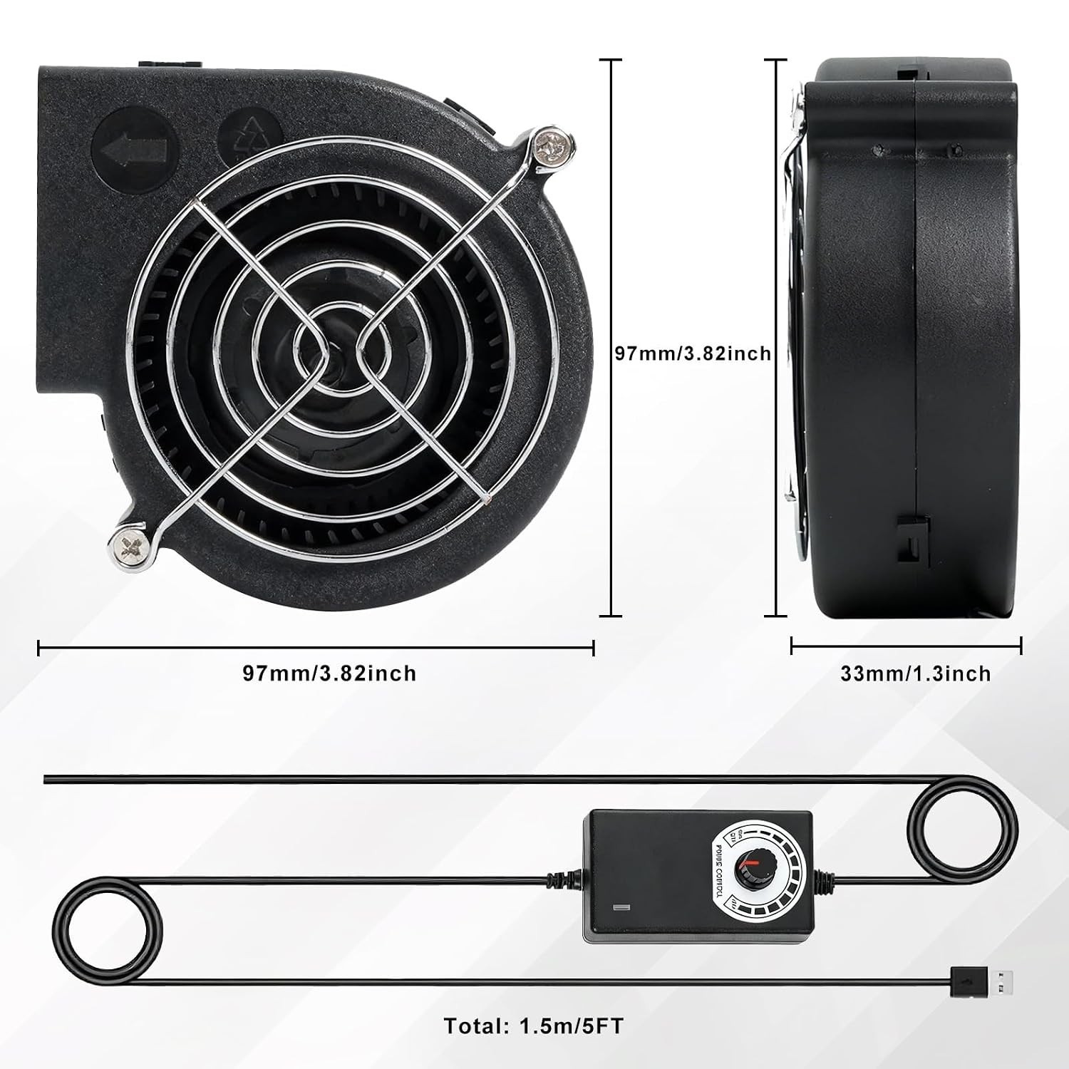 BBQ 97Mm × 33Mm Blower Fan, High Airflow 110V 120V Variable Speed Centr…