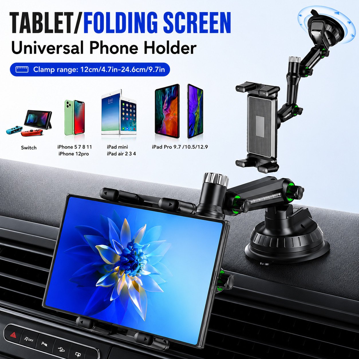 Tablet Mount for Truck Heavy Duty Suction Base Phone Holder for Car Dashboard