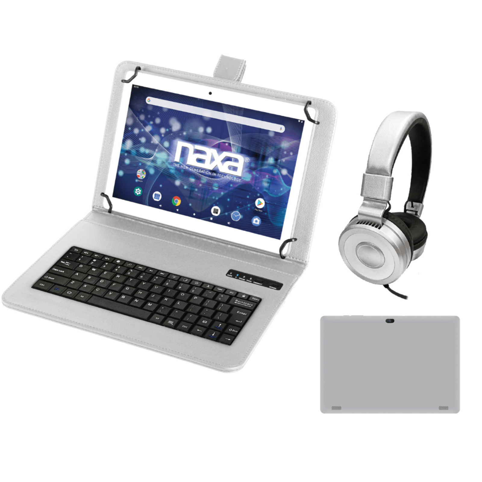 Naxa 10.1″ Tablet with Keyboard Headphone Silver – Refurbished Grade Very Good