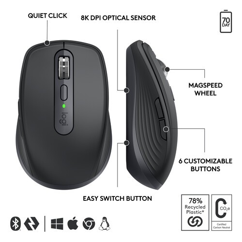 Logitech 910-006956 MX Anywhere 3S Wireless Mouse for Business – Bluetooth