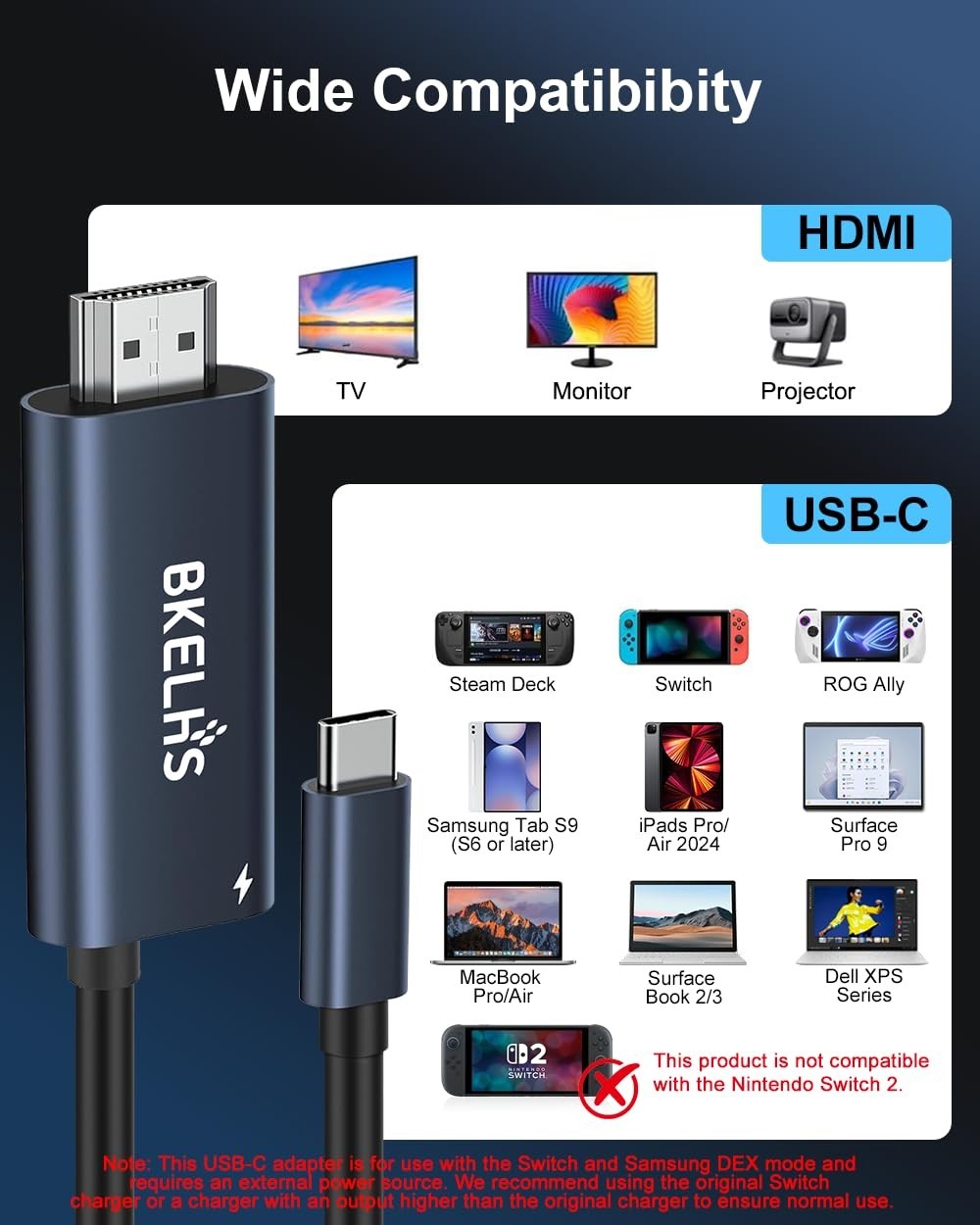4K USB C to HDMI Adapter for Gaming Consoles – 00W Charging Included