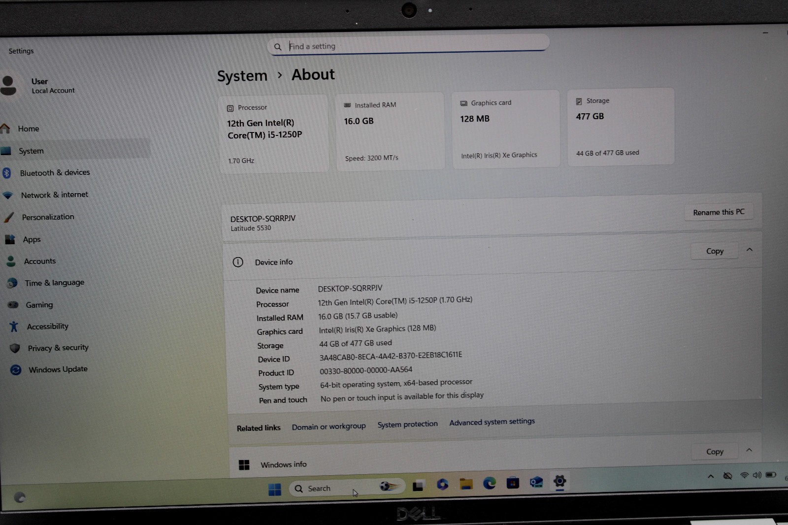 Dell Latitude 5530 i5-1250P @ 1.7 GHz 16GB RAM 512GB SSD W11P