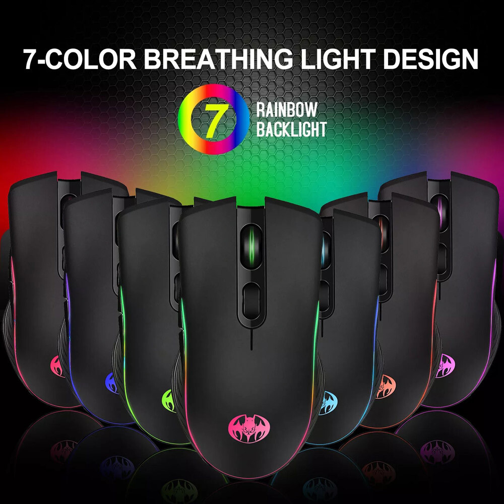 Gaming Mouse Wireless USB Rechargeable 7 Color LED Backlight RGB 1600 DPI Mice
