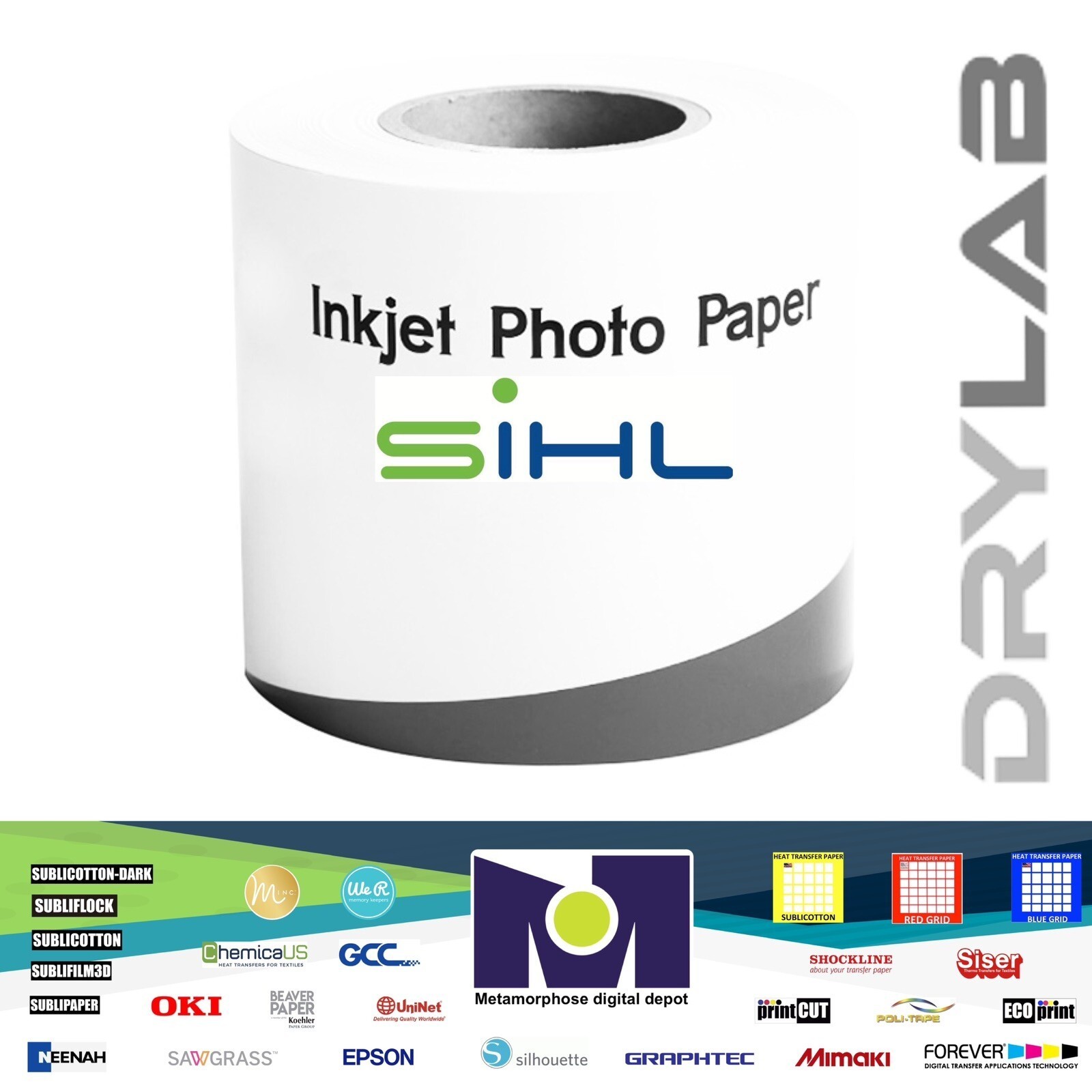 Sihl 4810 DRY LAB Photopaper GLOSSY 190 gsm Roll of 6in x 213ft Multi compatible