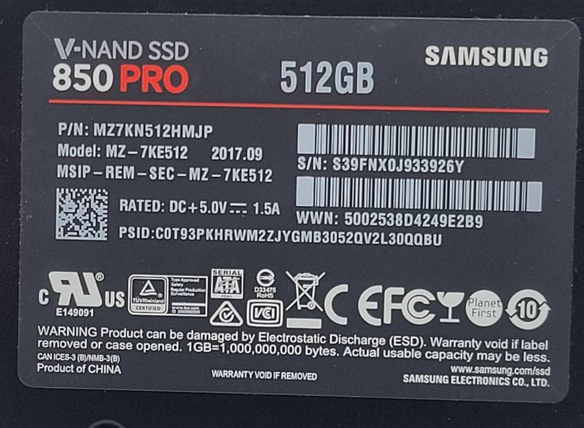 Samsung 850 PRO 512GB 2.5″ SATA SSD Solid State Drive MZ-7KE512 90%+ HEALTH