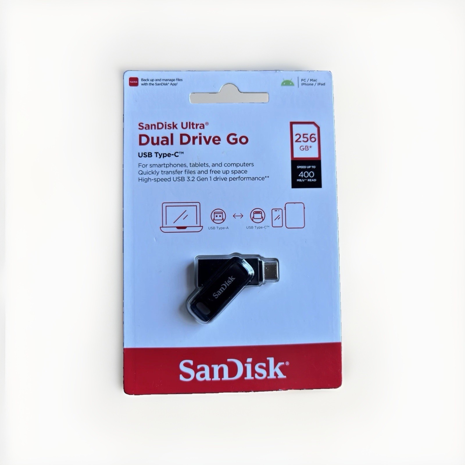 SanDisk Ultra Dual Drive Go 256GB USB-C/USB-A Dual-Drive Swivel, Black