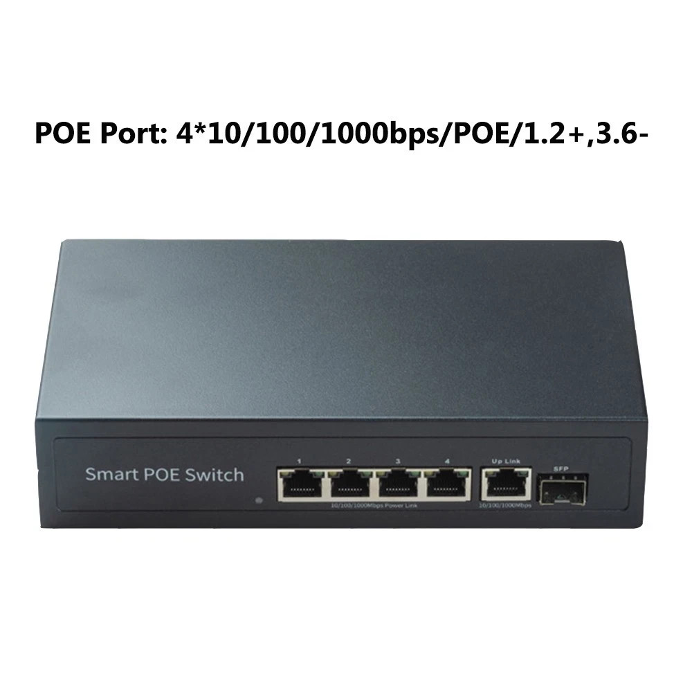 4Port Gigable POE Network Switch 100Mbps Uplink SFP Plug and Play Camera Spliter