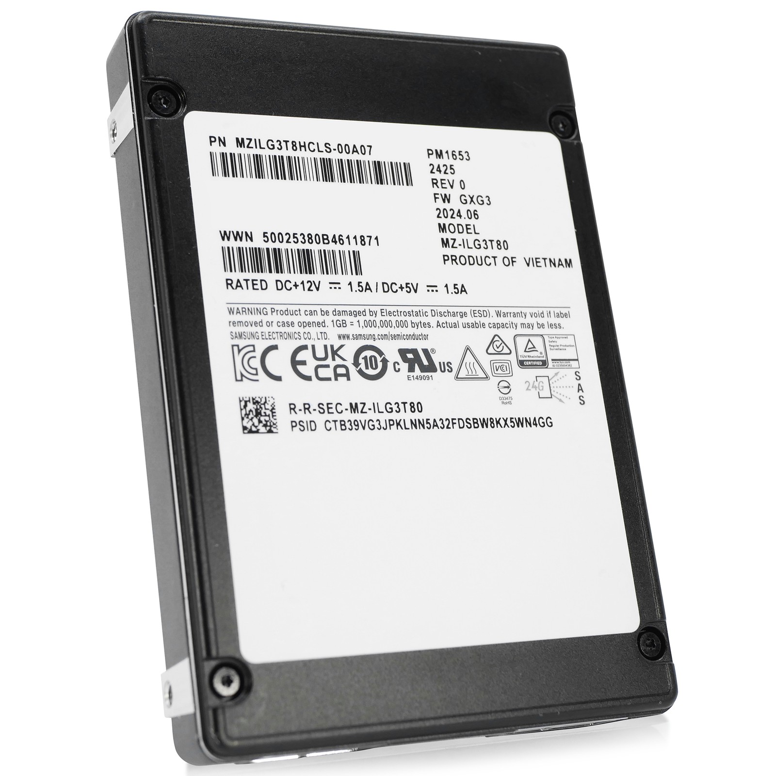 Samsung PM1653 3.84TB MZILG3T8HCLS SAS-4 24Gb/s 3D TLC 1 DWPD 2.5″ SSD