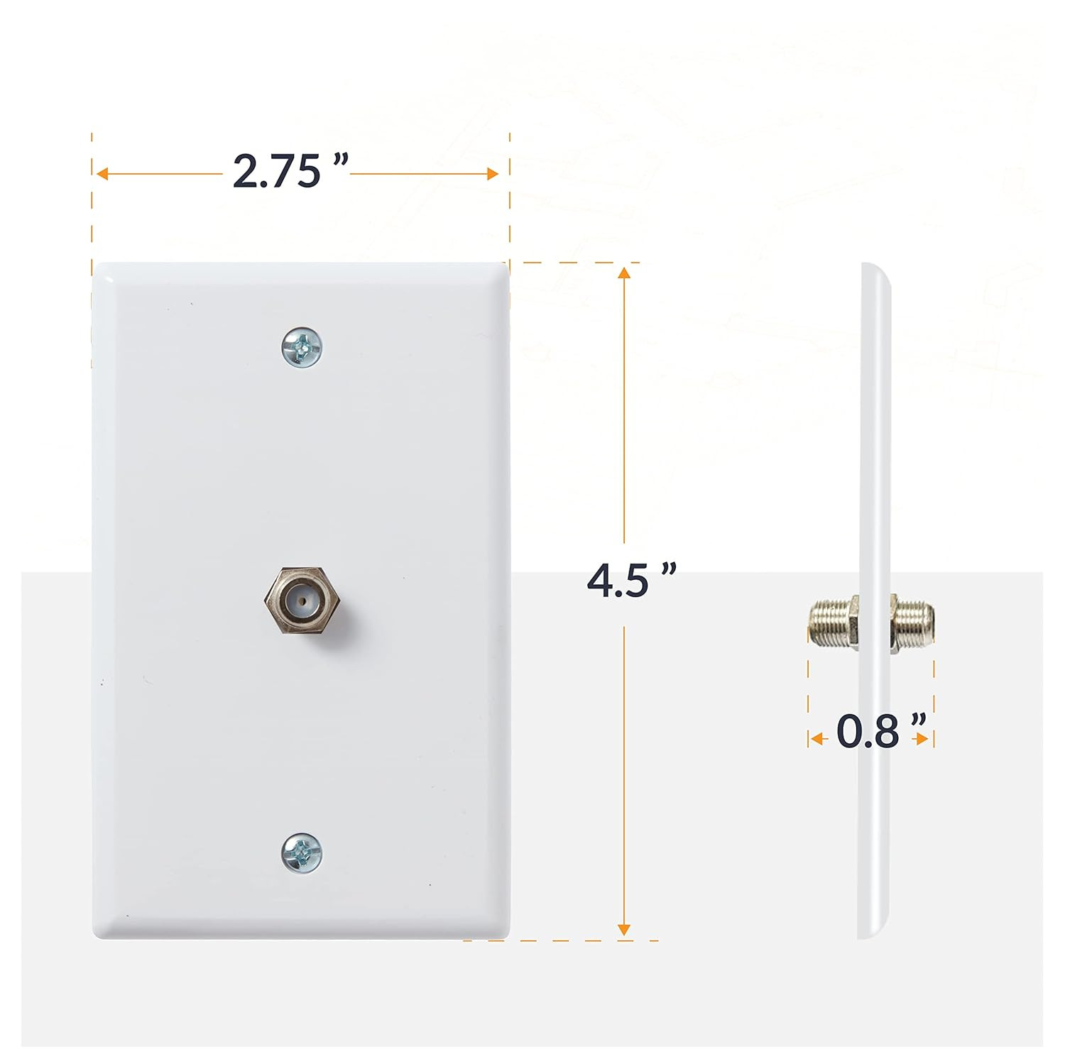 2.75 X 4.5 In. 1-Port TV Cable Wall Plate with F-Connector for Coaxial Cable, 5-