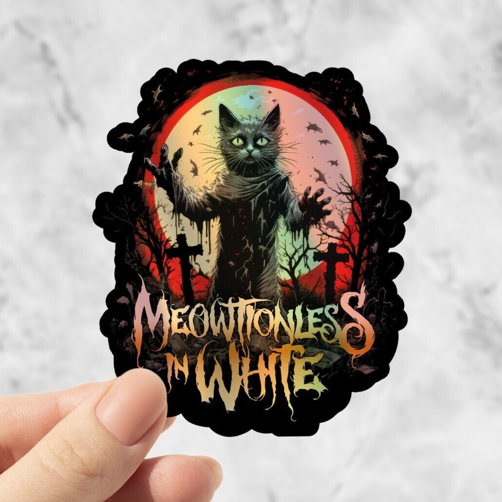 Meowtionless In White – Holographic Sticker for Laptop, Motionless In White