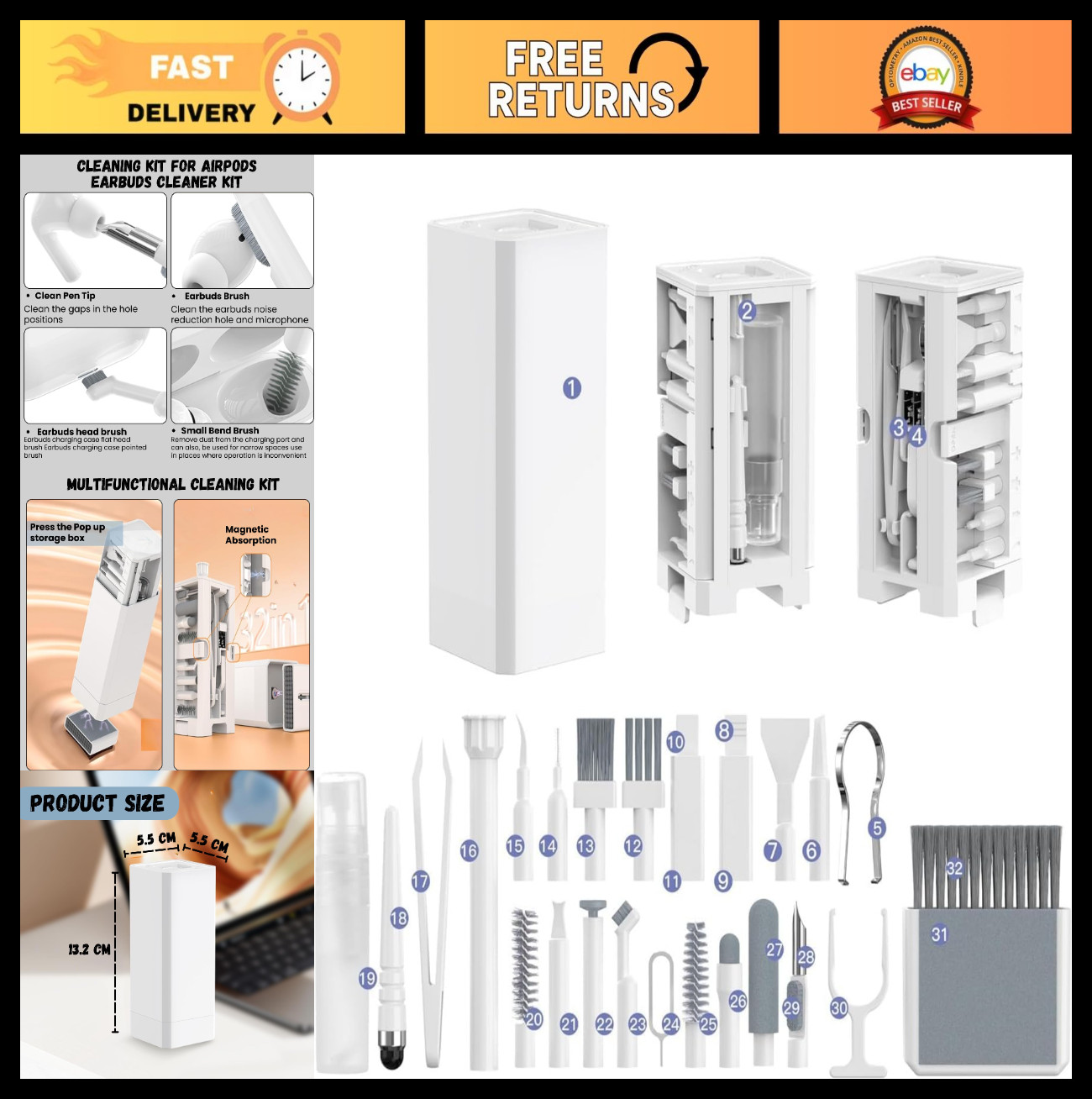 32-in-1 Electronics Cleaning Kit for Keyboard, Phone, Laptop & Mac – Tech Gadget