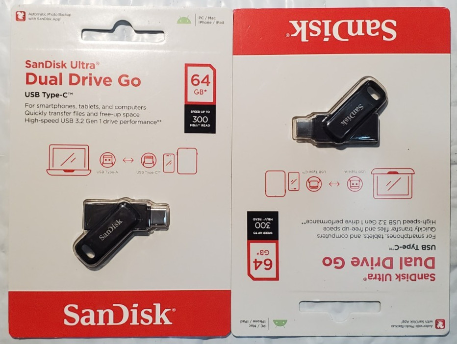 2x New! SanDisk Ultra Dual Drive Go – USB flash drive – 64 GB SDDDC3-064G-A46
