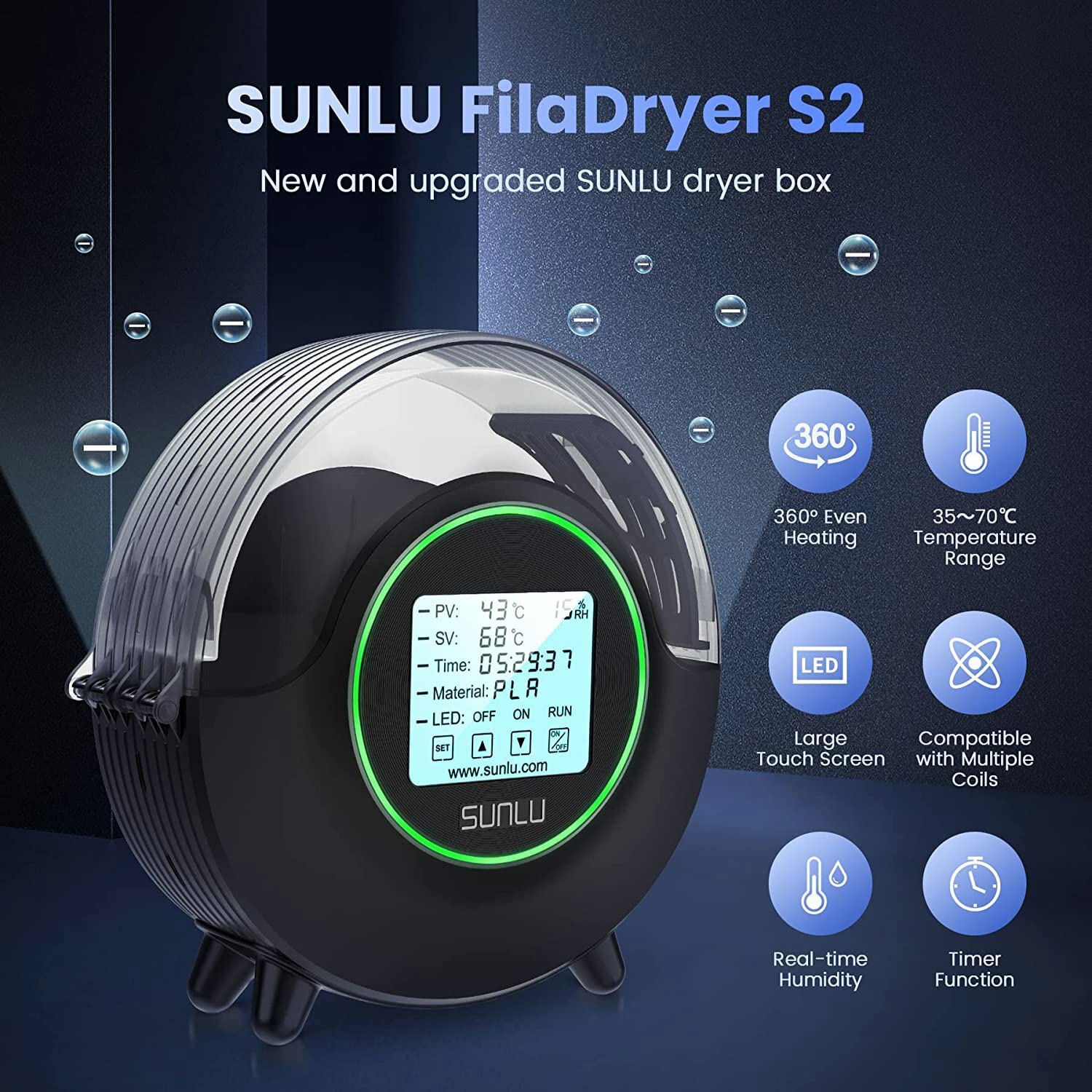 SUNLU Filament Dryer Box FilaDryer S2 Touch Screen 360° Heating