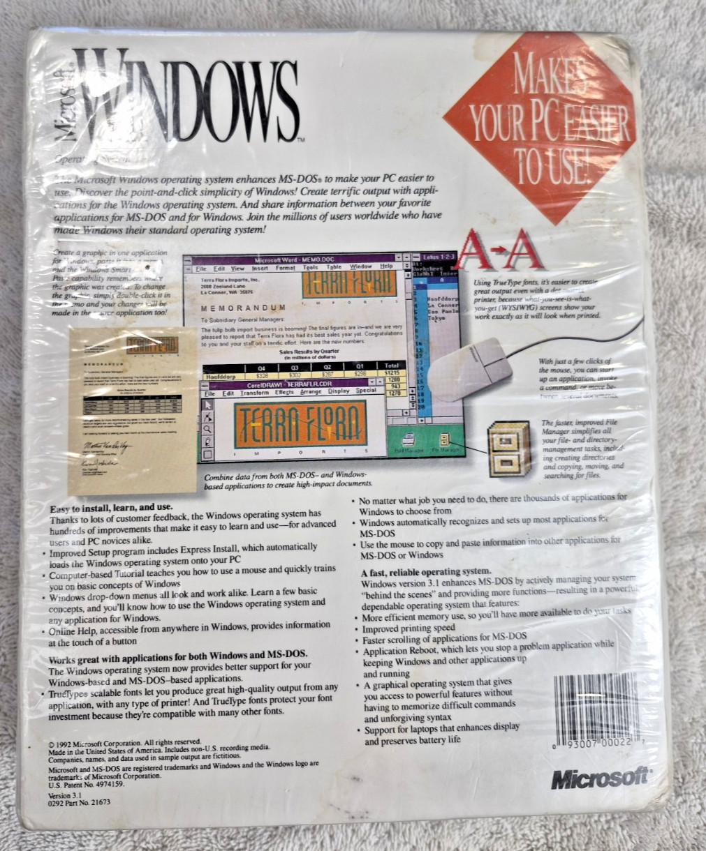 Vintage Microsoft Windows Operating System Version 3.1 3.5″ Floppy – New Sealed