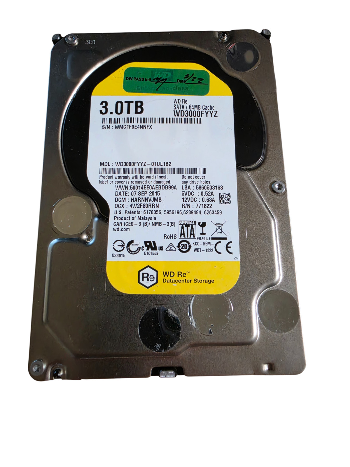 Western Digital 3TB 3.5″ SATA HDD Tested, Wiped -WD3000FYYZ