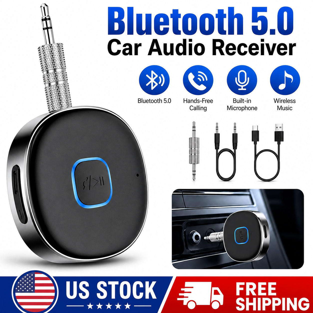 Portable 3.5mm Aux Car Adapter Bluetooth Wireless Audio Receiver Car/Home Stereo