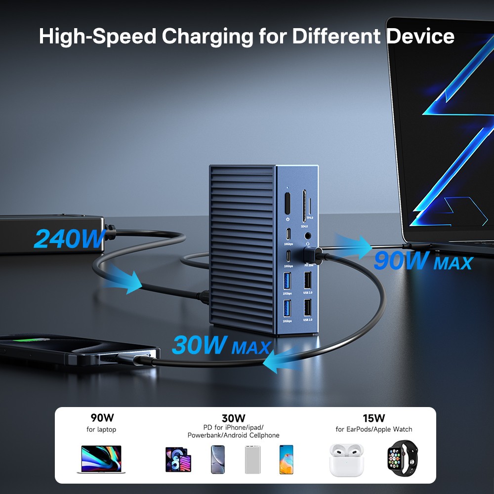 Acasis Thunderbolt 4 Quad Display Dock Docking Station 40Gbps USB C HUB Ethernet