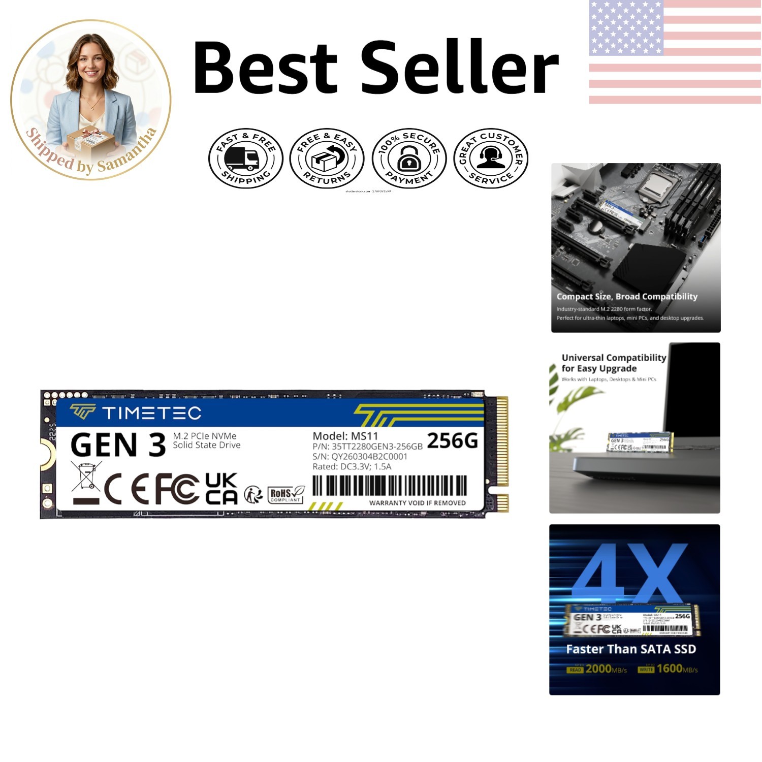 256GB NVMe PCIe SSD M.2 2280 – Lightning Fast 2000MB/s Read Speed for Gamers