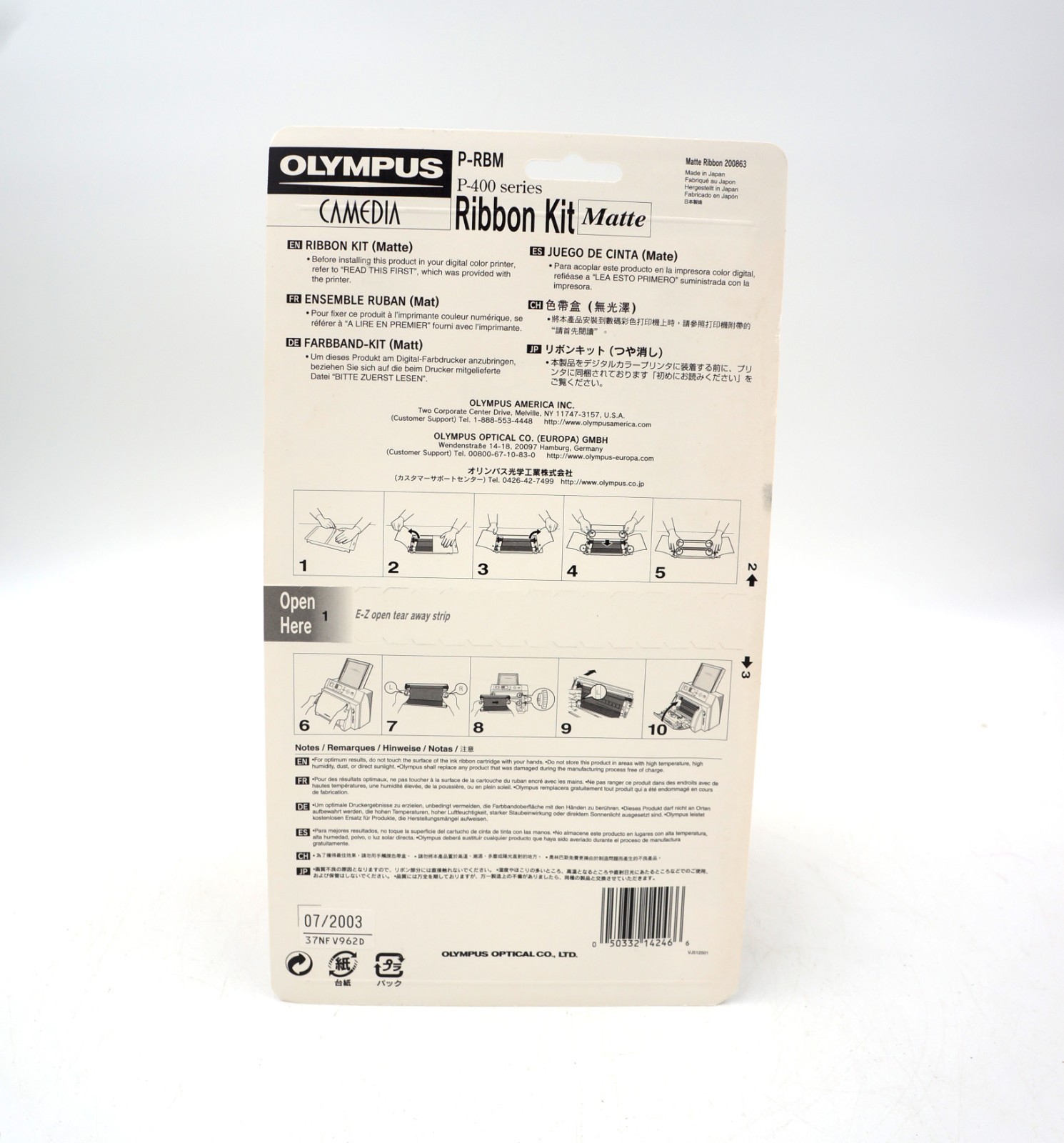 OLYMPUS P-400 Ribbon Kit Matte 200863 Print 50 Sheets P-RBM 10/03 Camedia Ink