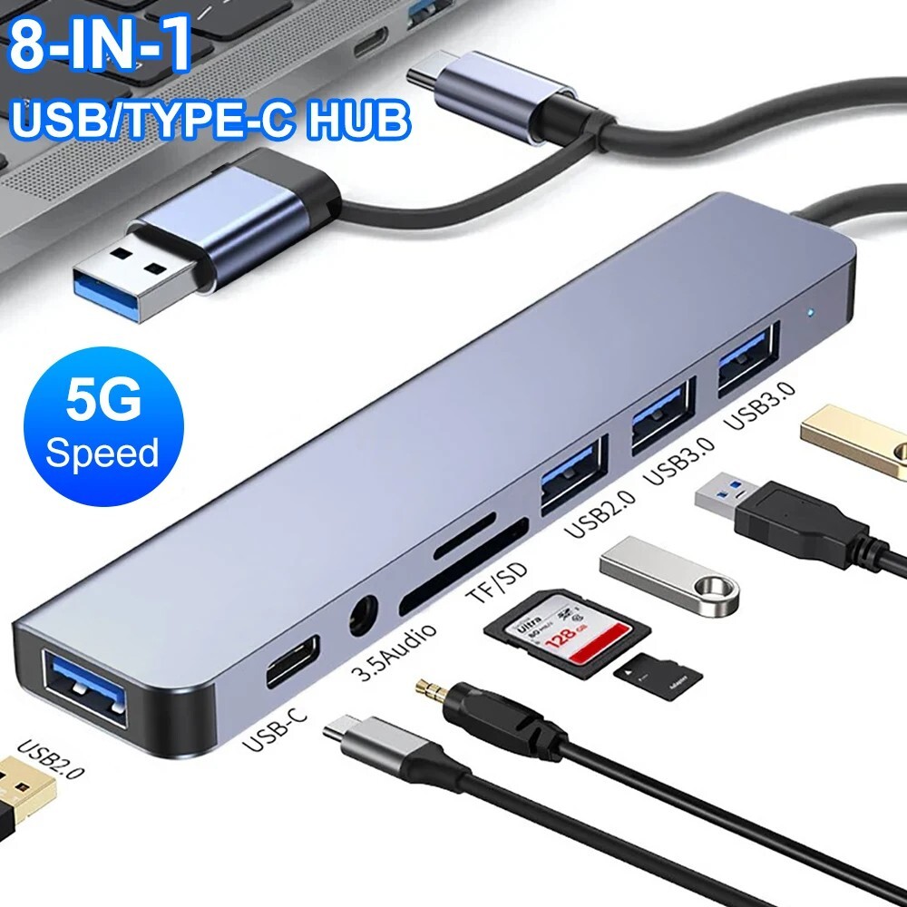 8 in 1 USB C/USB Hub Universal Laptop Docking Station USB Dongle USB3.0 USB2.0