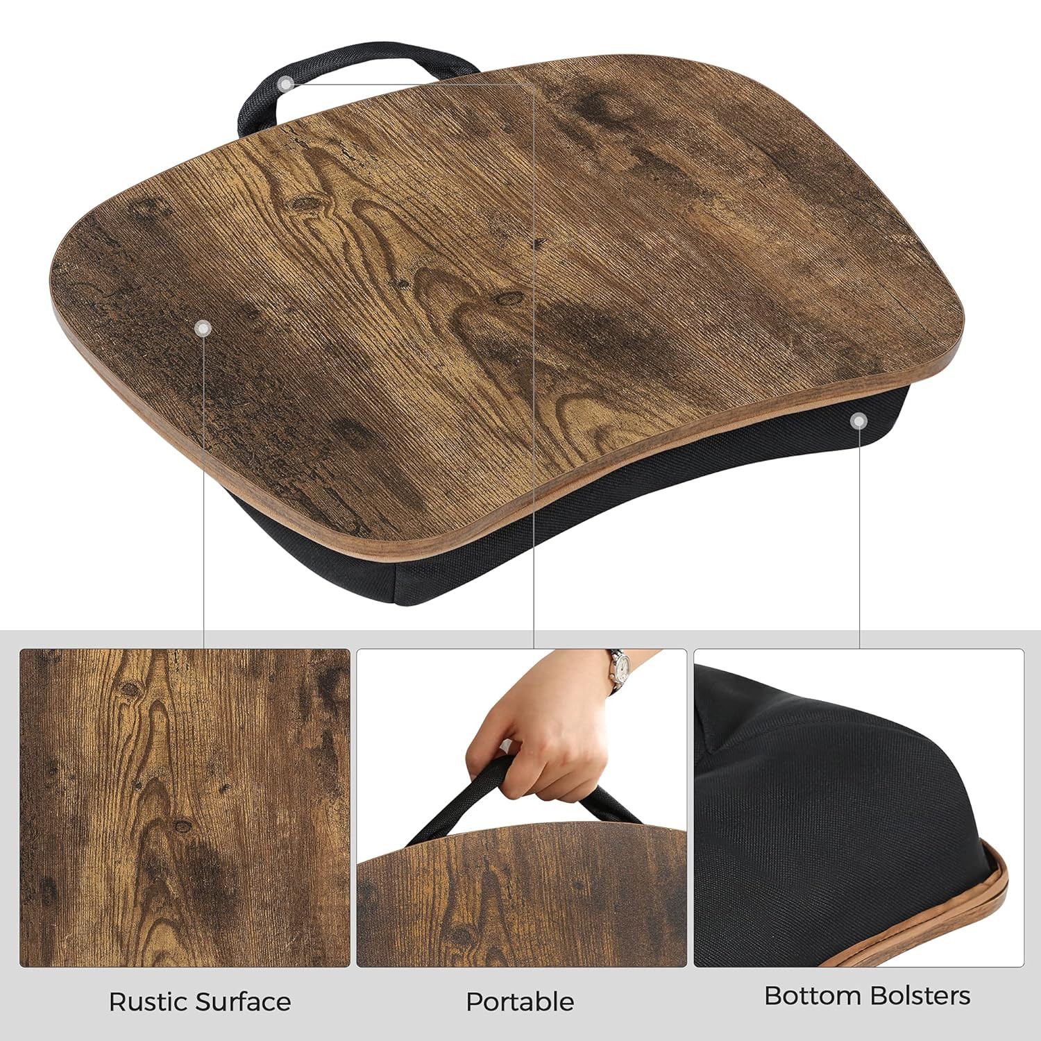 SONGMICS Lap Desk, Bed Tray, Laptop Table with Handle, Cushion, 12.6 X 15.7 X