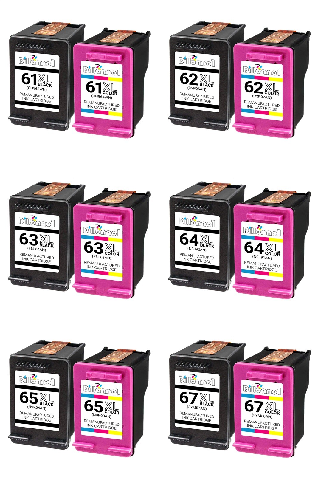 For HP 61XL 62XL 63XL 64XL 65XL 67XL Combo Ink Cartridges