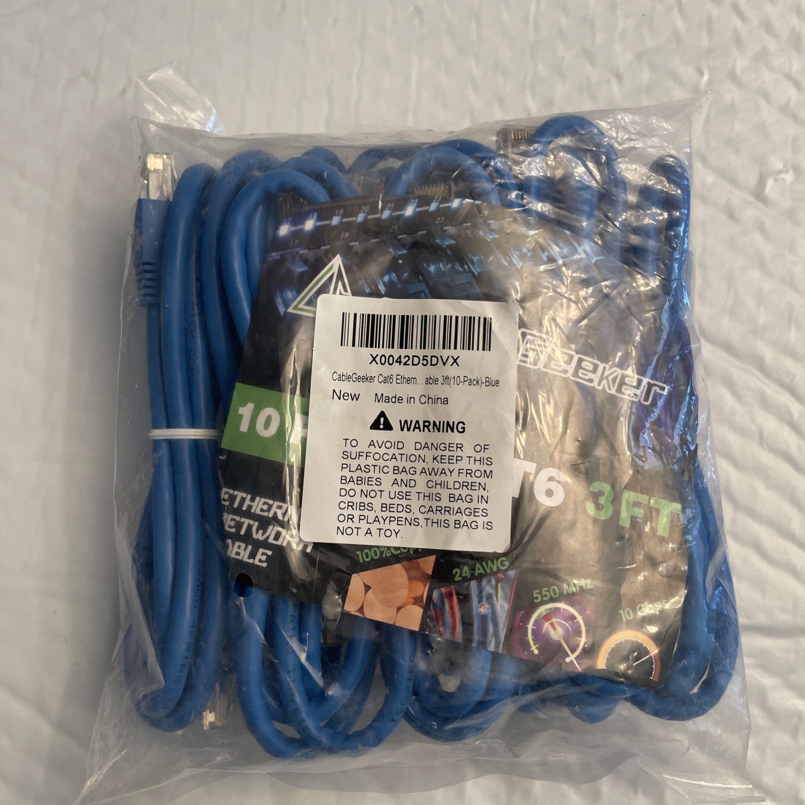 CableGeeker Cat 6 Patch Cables 3 ft (10 Pack) Cat6 Ethernet Cables, Blue