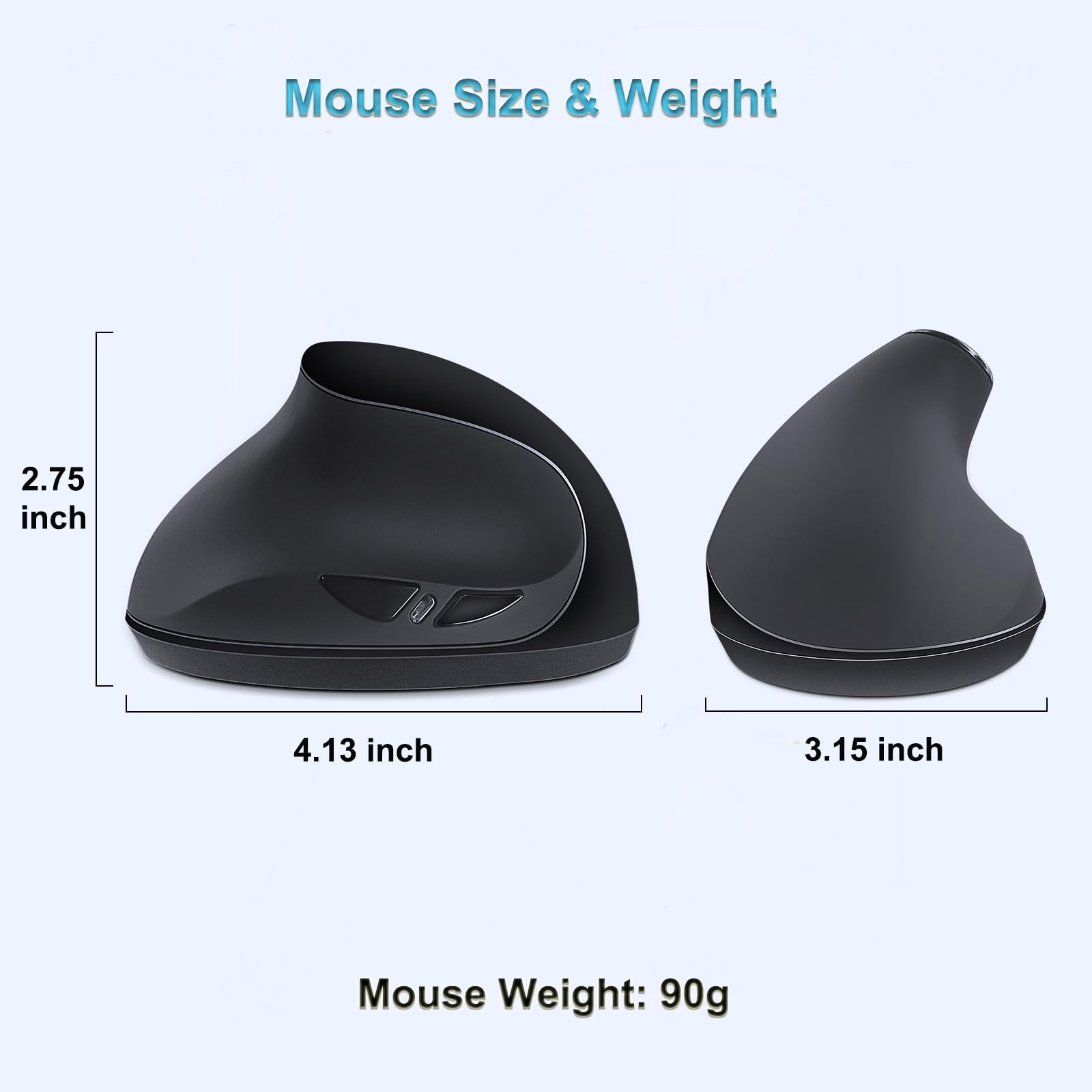 LeftHanded 2.4GHz Ergonomic Vertical Wireless Mouse 800/1200/1600 DPI Black