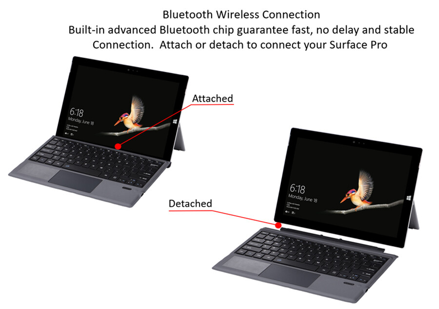 Wireless Keyboard Backlit Type Cover Trackpad for Microsoft Surface Pro 7/6/5/4