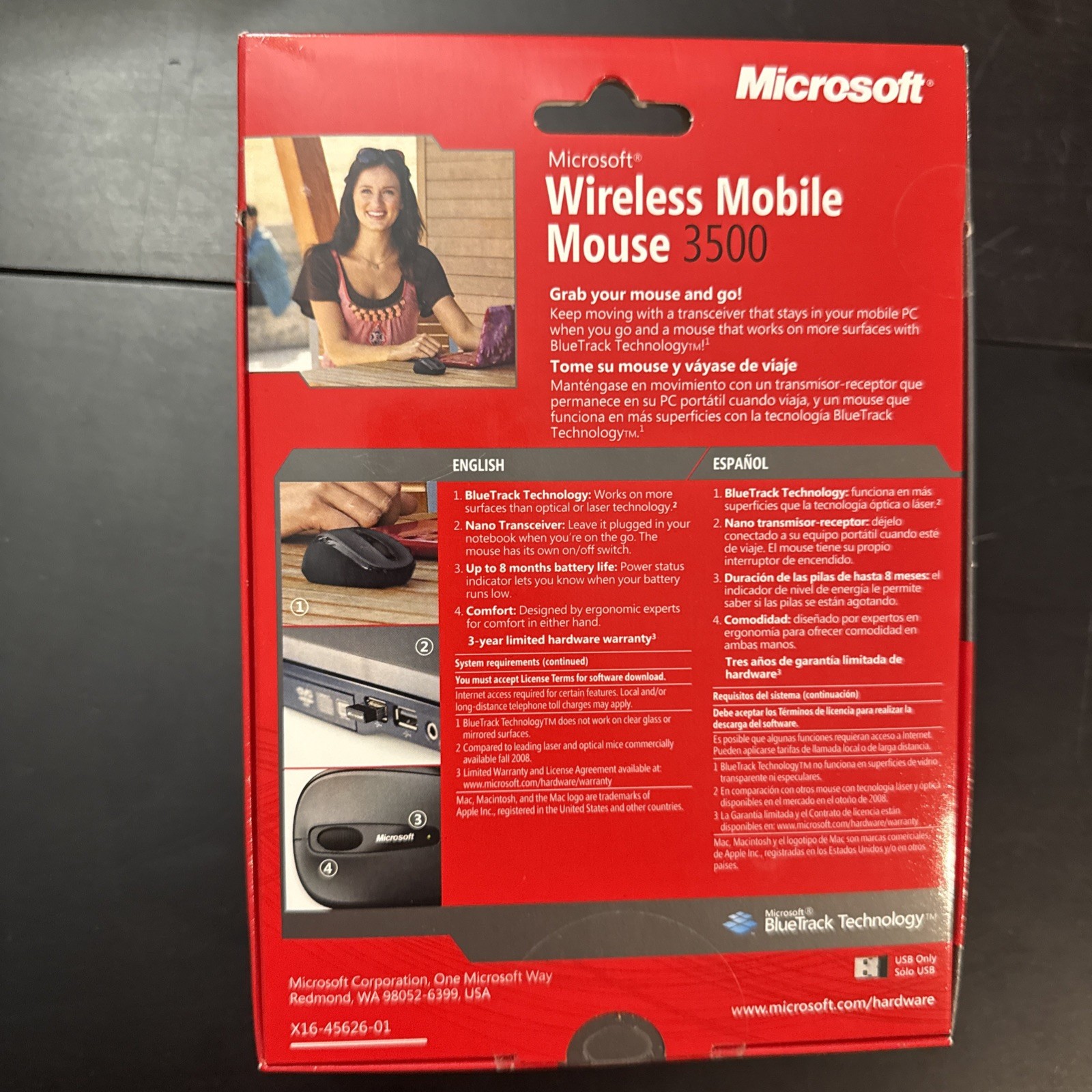 New Microsoft Wireless Mobile Mouse 3500 Purple BlueTrack Nano Transceiver