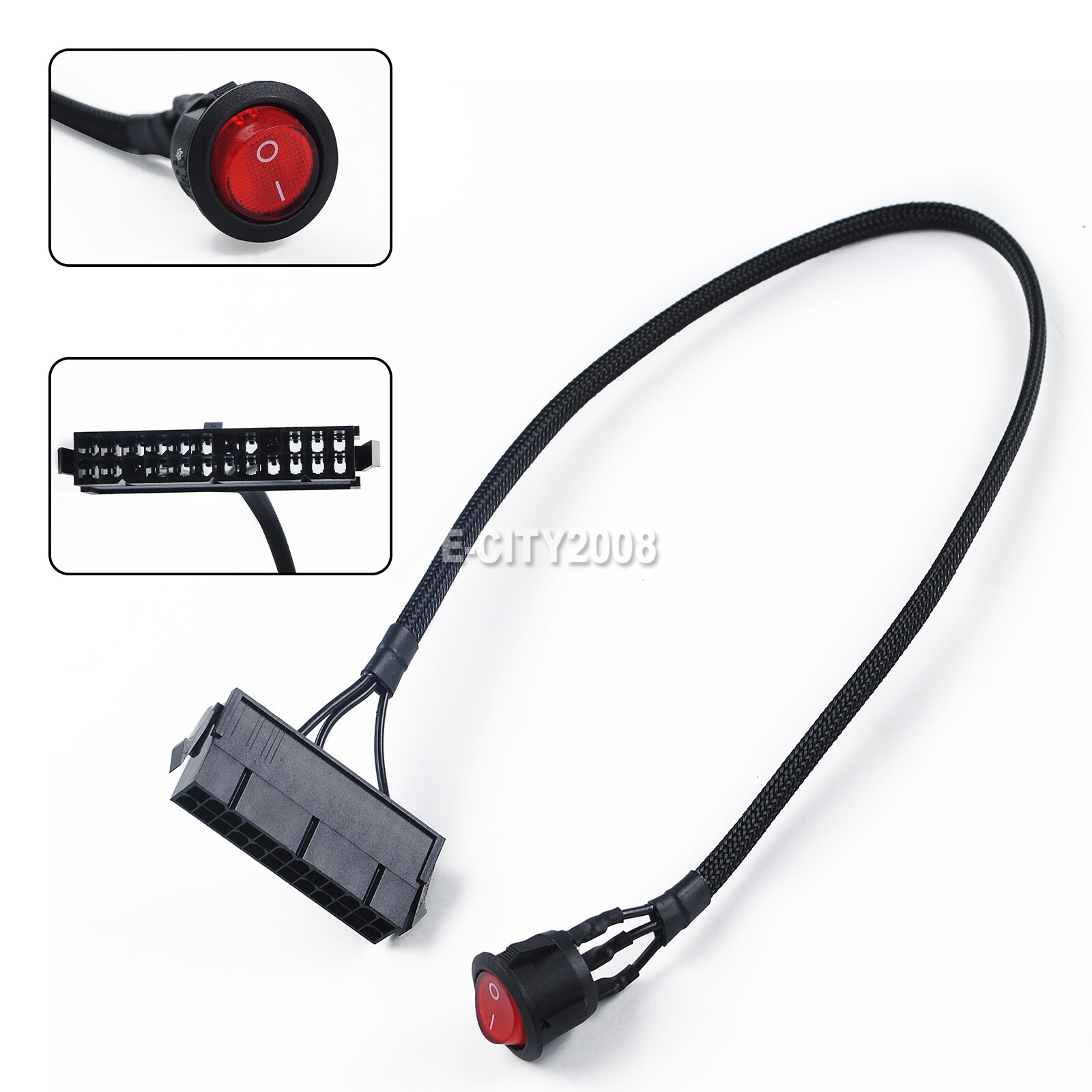 24-Pin Female ATX PSU Power Supply Starter On/Off Switch Jumper Bridge Cable