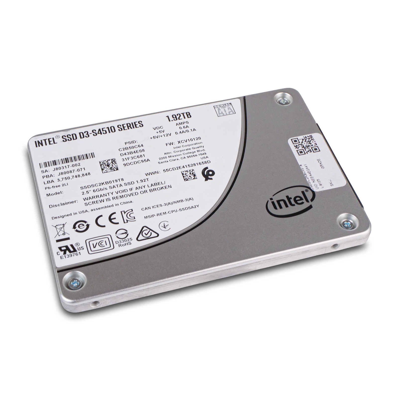Intel D3-S4510 1.92TB SSDSC2KB019T8 SATA 6Gb/s 3D TLC 2 DWPD 2.5″ Enterprise SSD