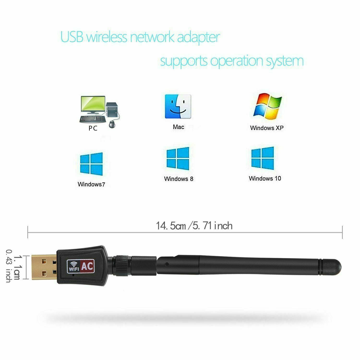 600Mbps USB WiFi Adapter Dual Band Wireless Network Laptop Desktop PC Antenna
