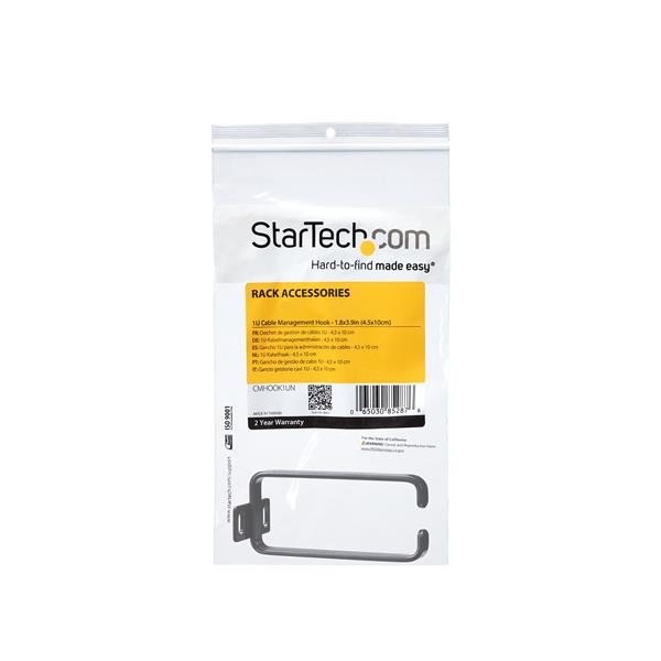 StarTech 1U Vertical 1.8 x 3.9in (4.5 x 10cm) Server Rack Cable D-Ring Hook