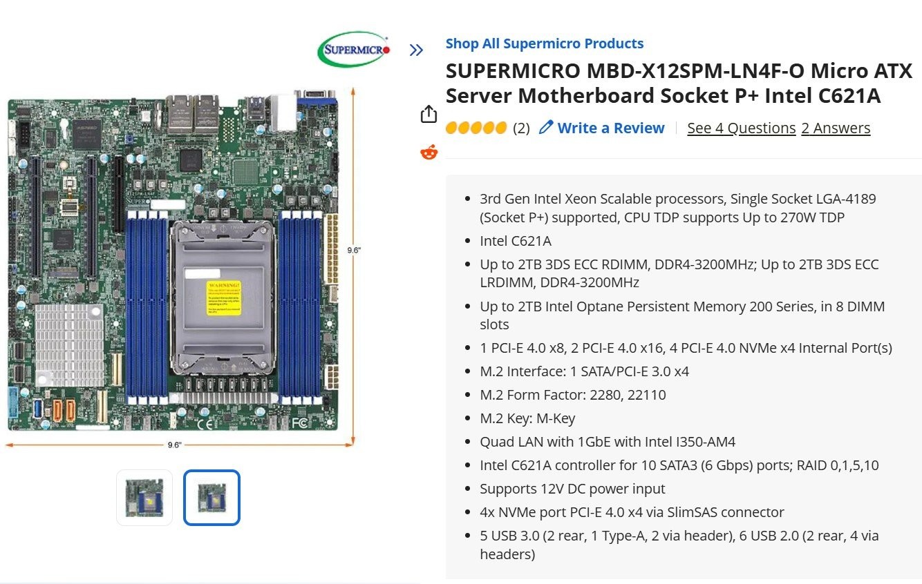 Supermicro X12SPM-LN4F-O LGA-4189 Intel C621A Micro ATX Server Motherboard