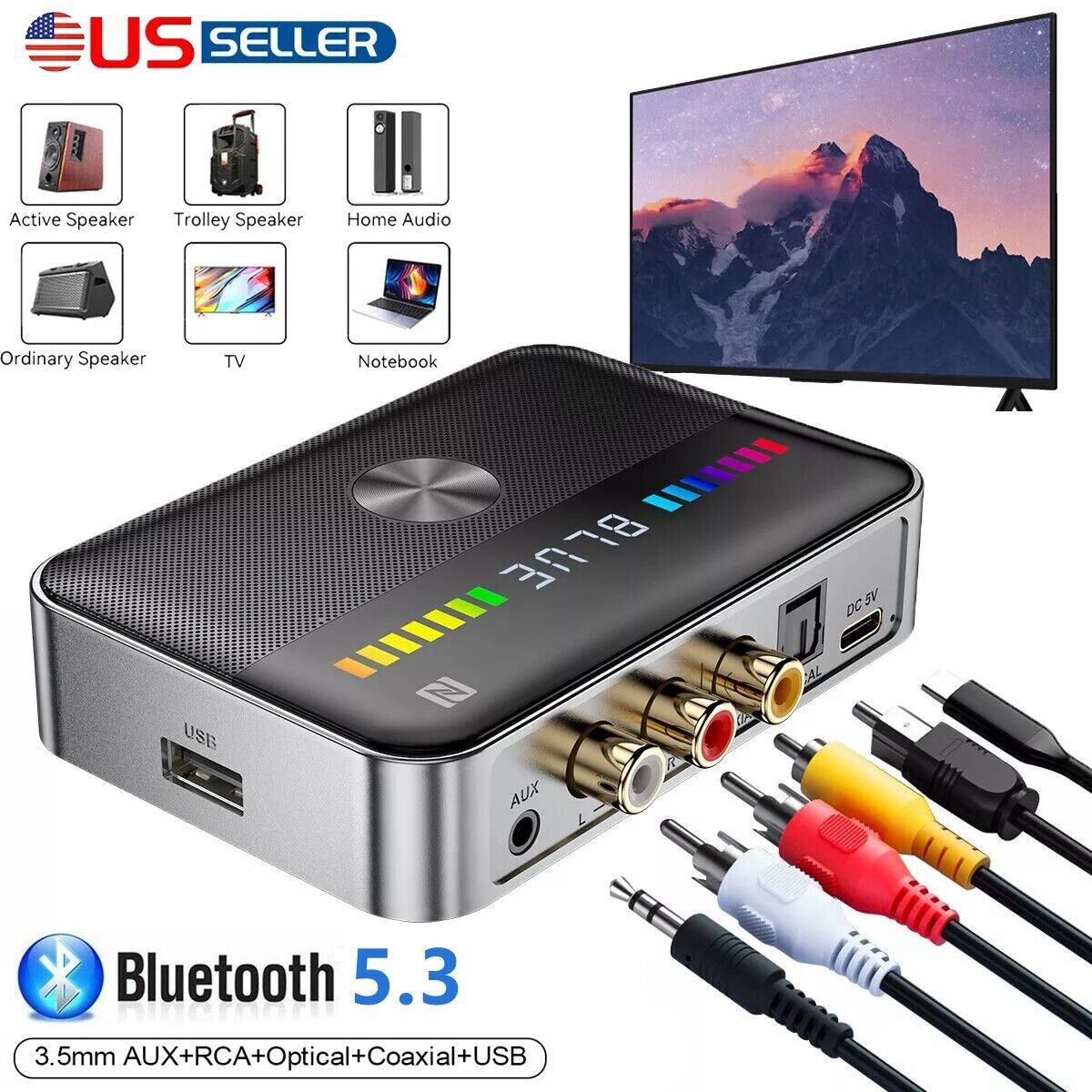 NFC Bluetooth 5.3 Transmitter Receiver 3.5mm AUX RCA Optical Adapter LED Display