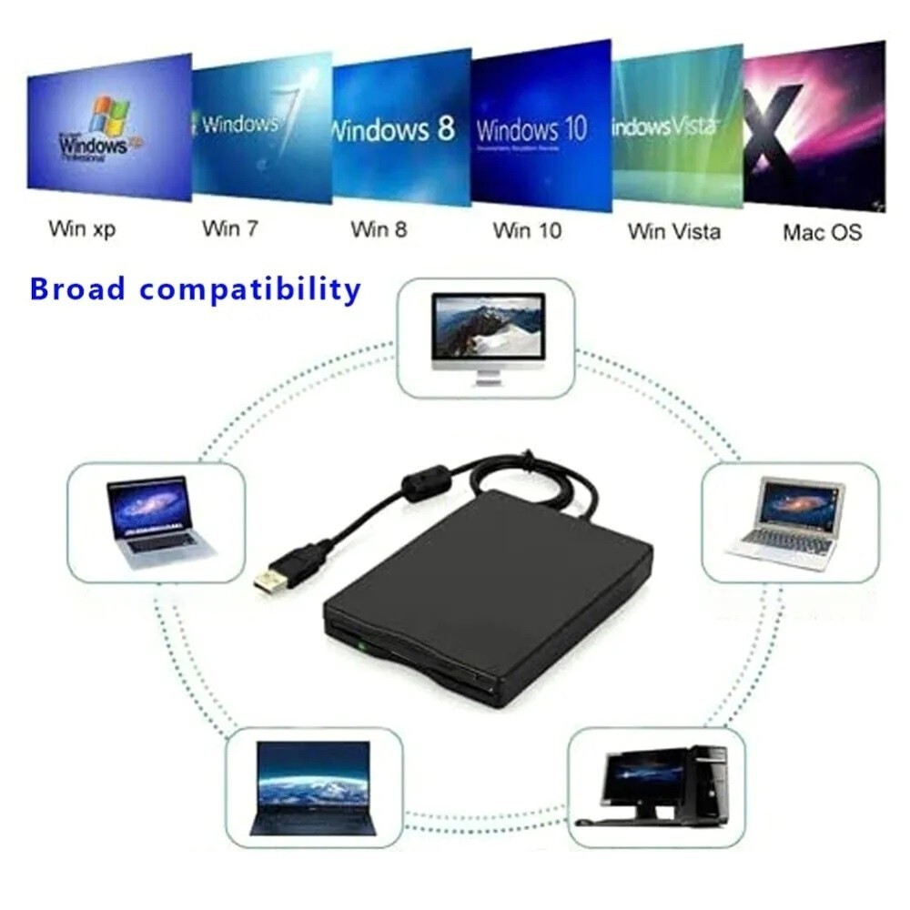 NEW USB 2.0 External Floppy Disk Drive 3.5″ 1.44MB Windows PC Mac OS