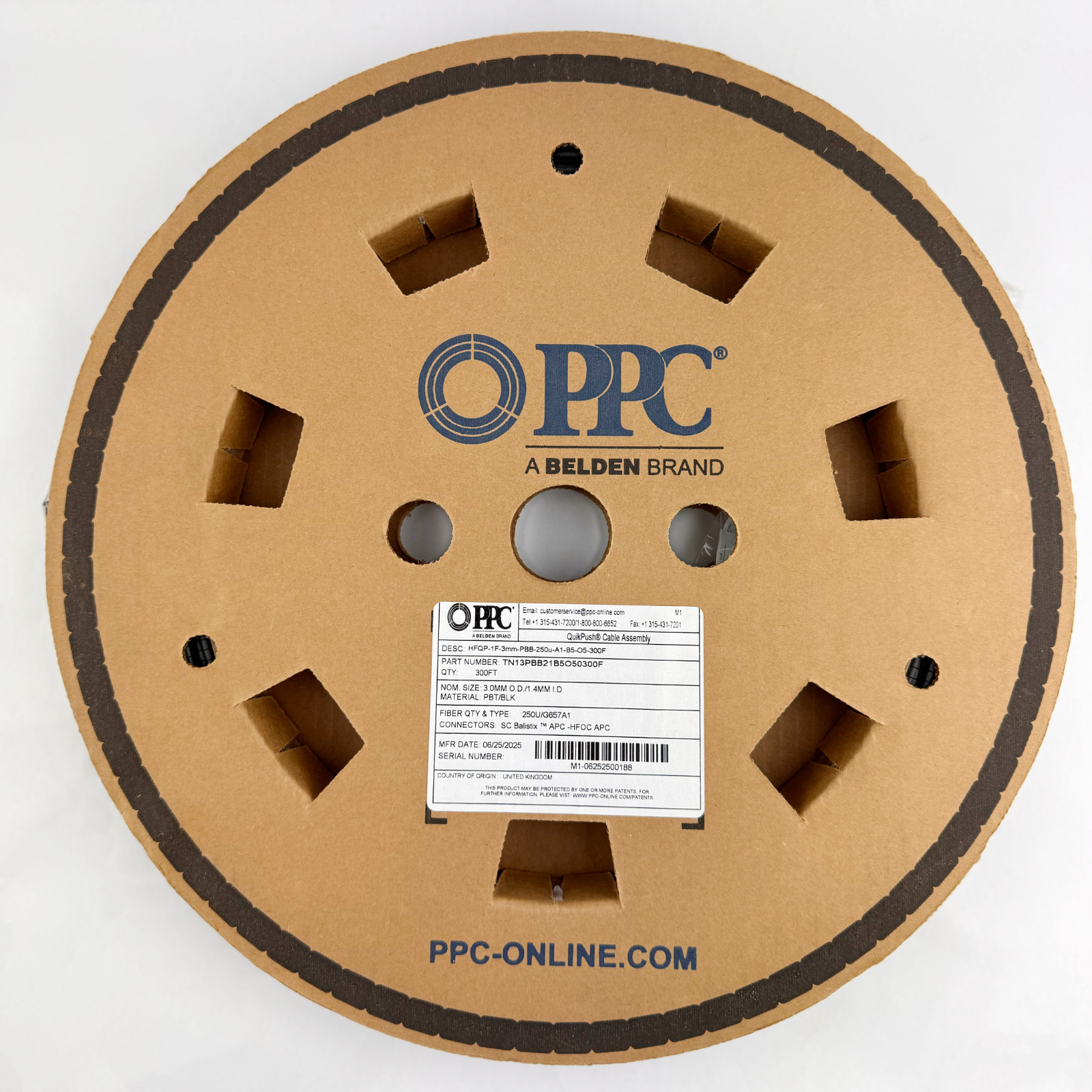 PPC 100f/200f/300f/500f Fiber QuikPush Cable Assembly SC Balistix APC-HFOC
