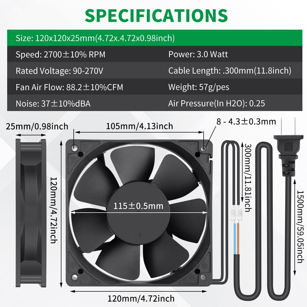 Small 120mm X 25mm Ec 4 Inch Brushless Cooling Fan With Ac Plug 110v 120v 220v 2
