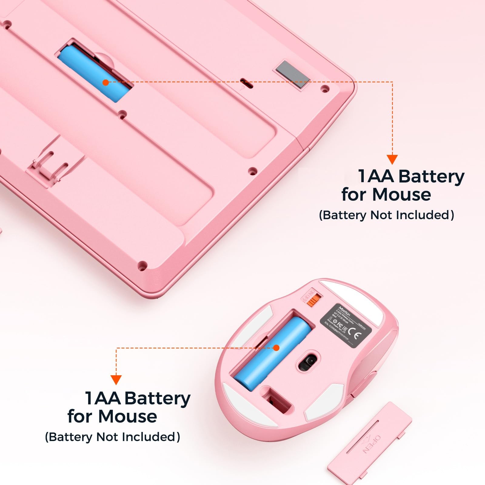 MEETION Wireless 17.44*7.3*1.1in (Keyboard), 4.3*2.8*1.6in (Mouse), Pink