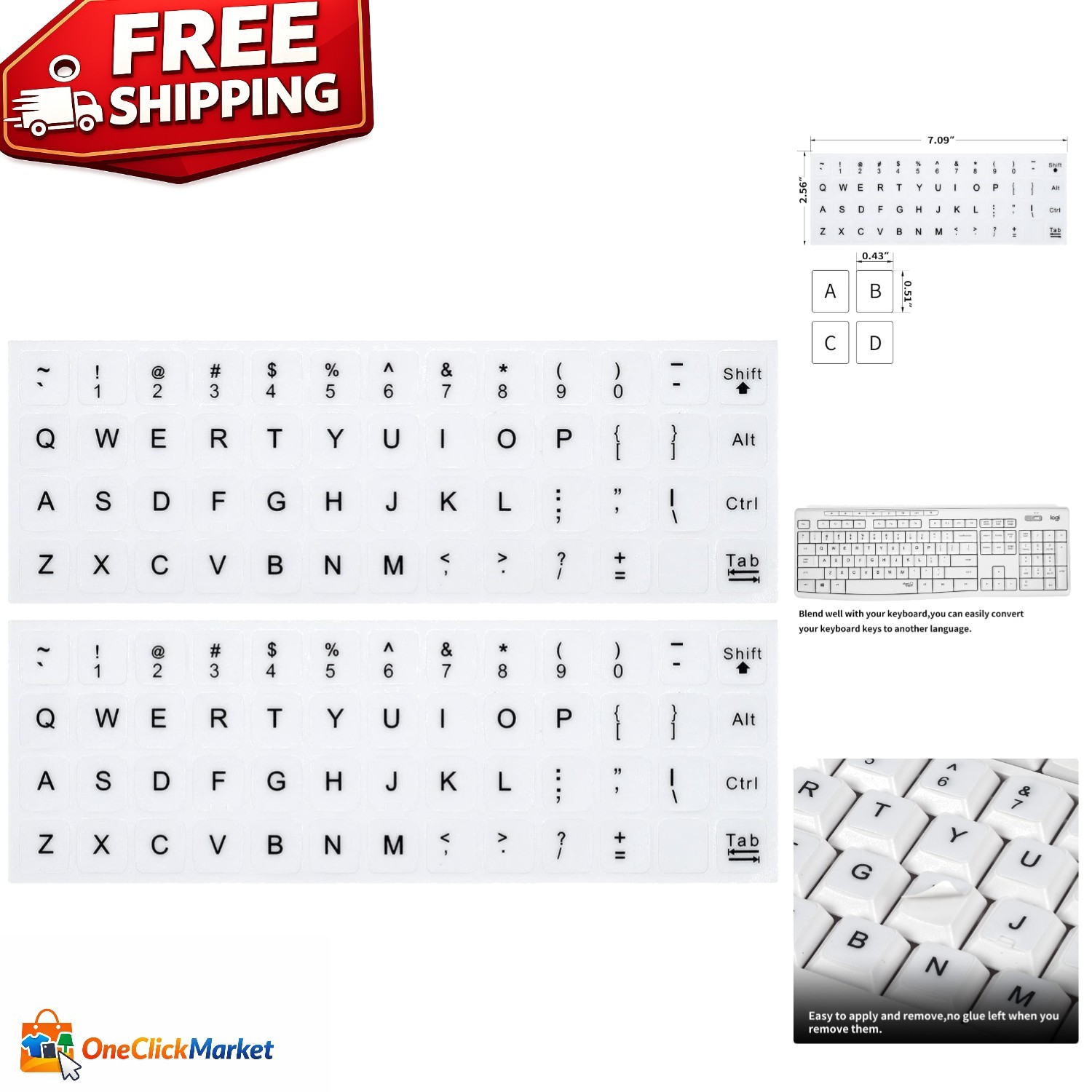 2PCS English Keyboard Stickers – Scratch Resistant Vinyl for Laptop & Desktop