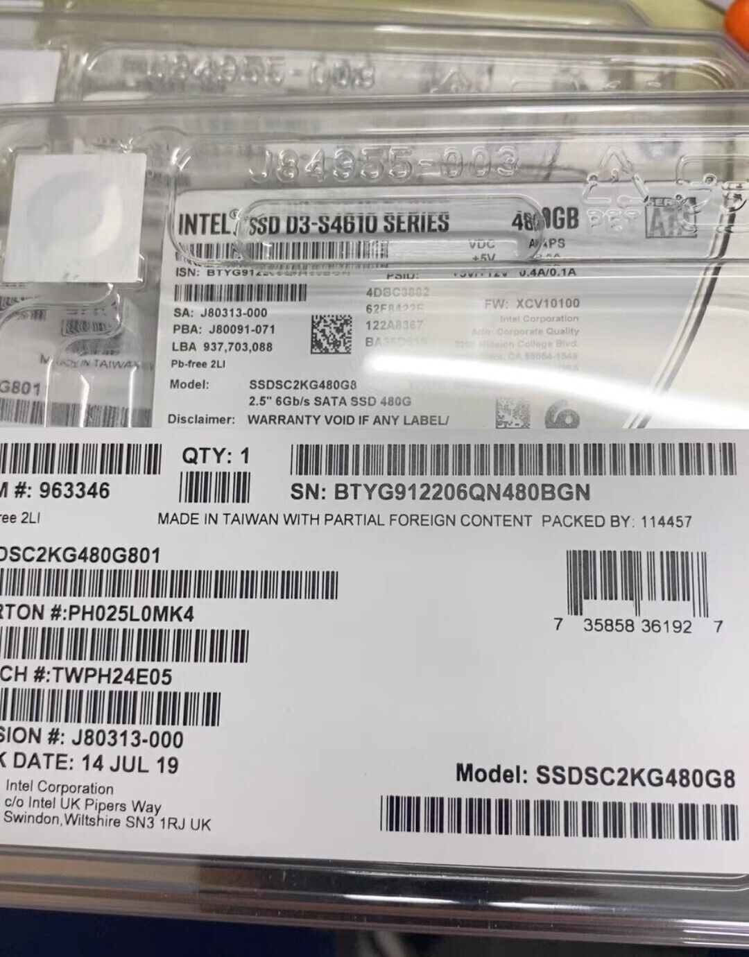 New Intel D3 S4610 Series 480GB 2.5″ 6Gb/s SATA 560MB/s SSD SSDSC2KG480G801