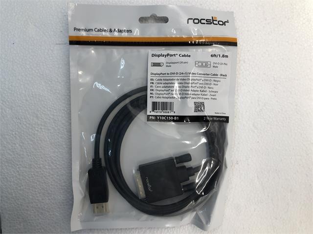 Rocstor Premium 6ft 1.8m DisplayPort Male to DVI-D (24+1) Male Cable Y10C150-B1