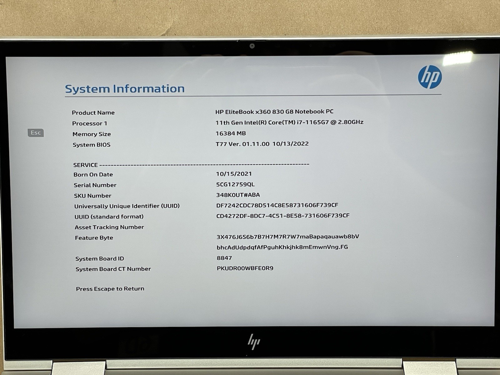 HP EliteBook x360 830 G8 13.3″ i7-1165G7@2.80GHz 16GB RAM No SSD No OS